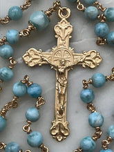 Load image into Gallery viewer, 14K Gold Rosary – Dominican Larimar Gemstone Beads, Gold-Filled Wire, Chain