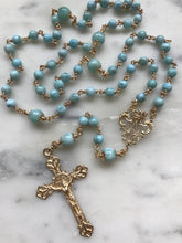 Load image into Gallery viewer, 14K Gold Rosary – Dominican Larimar Gemstone Beads, Gold-Filled Wire, Chain