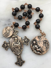 Load image into Gallery viewer, Saint Andrew Chaplet - Saint Francis and Infant Jesus - Garnet Gemstones - Bronze - Christmas Novena CeCeAgnes