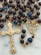 Load image into Gallery viewer, Heirloom 14K Gold Rosary - Garnet and Kyanite - Catholic Gift