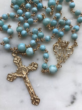 Load image into Gallery viewer, 14K Gold Rosary – Dominican Larimar Gemstone Beads, Gold-Filled Wire, Chain