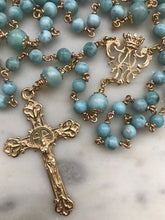 Load image into Gallery viewer, 14K Gold Rosary – Dominican Larimar Gemstone Beads, Gold-Filled Wire, Chain