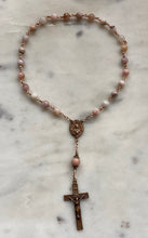 Load image into Gallery viewer, Saint Therese Chaplet - Pink Opal - Roses Crucifix - Bronze CeCeAgnes
