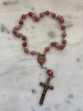 Load image into Gallery viewer, Saint Therese Chaplet - Rhodonite - Roses Crucifix - Bronze CeCeAgnes