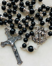 Load image into Gallery viewer, Saint Michael Men's Rosary - Onyx Gemstones - Sterling Silver