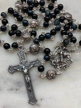Load image into Gallery viewer, Sterling Silver Black Onyx Blue Tiger Eye Rosary - Saint Michael - Wire-Wrapped - CeCeAgnes