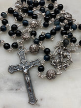 Load image into Gallery viewer, Saint Michael Rosary - Sterling Silver, Black Onyx, Blue Tiger Eye - Wire-Wrapped - CeCeAgnes