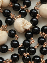Load image into Gallery viewer, Memento Mori Rosary - Onyx and Ox Bone Skulls - Bronze - Wire-wrapped CeCeAgnes