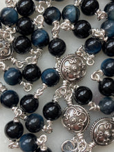 Load image into Gallery viewer, Sterling Silver Black Onyx Blue Tiger Eye Rosary - Saint Michael - Wire-Wrapped - CeCeAgnes