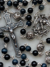 Load image into Gallery viewer, Sterling Silver Black Onyx Blue Tiger Eye Rosary - Saint Michael - Wire-Wrapped - CeCeAgnes