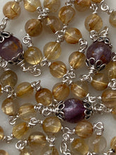 Load image into Gallery viewer, Sacred Heart Rosary - All Sterling Silver - Gold Rutilated Titanium Quarts Beads - Reproductions of Antique Medals CeCeAgnes