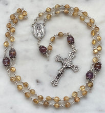 Load image into Gallery viewer, Sacred Heart Rosary - All Sterling Silver - Gold Rutilated Titanium Quarts Beads - Reproductions of Antique Medals CeCeAgnes