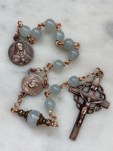 Load image into Gallery viewer, Pocket Servite Rosary - Aquamarine - Bronze - Seven Sorrows Chaplet - Our Lady of Sorrows