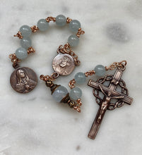 Load image into Gallery viewer, Pocket Servite Rosary - Aquamarine - Bronze - Seven Sorrows Chaplet - Our Lady of Sorrows