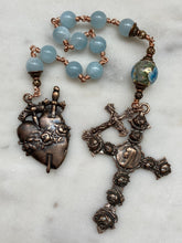 Load image into Gallery viewer, Roses and Aquamarine Single Decade Rosary - Bronze - Immaculate Heart