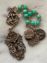 Load image into Gallery viewer, Angels Pocket Rosary - Chrysoprase and bronze - Archangels Rosary - Michael - Gabriel - Raphael CeCeAgnes