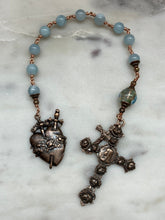 Load image into Gallery viewer, Roses and Aquamarine Single Decade Rosary - Bronze - Immaculate Heart