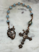 Load image into Gallery viewer, Roses and Aquamarine Single Decade Rosary - Bronze - Immaculate Heart