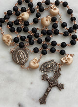 Load image into Gallery viewer, Saint Michael Memento Mori Rosary - Lava Beads, Ox Bone Skulls & Bronze Pardon Crucifix