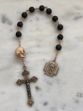 Load image into Gallery viewer, Memento Mori Rosary - Holy Face of Jesus - Lave Bead and Ox Bone Skull - Bronze - Wire-wrapped Tenner - Pardon Crucifix CeCeAgnes