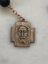 Load image into Gallery viewer, Memento Mori Rosary - Holy Face of Jesus - Lave Bead and Ox Bone Skull - Bronze - Wire-wrapped Tenner - Pardon Crucifix CeCeAgnes
