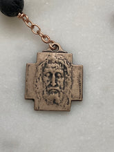 Load image into Gallery viewer, Memento Mori Rosary: Lava Bead, Ox Bone Skull, Bronze Pardon Crucifix