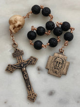 Load image into Gallery viewer, Memento Mori Rosary - Holy Face of Jesus - Lave Bead and Ox Bone Skull - Bronze - Wire-wrapped Tenner - Pardon Crucifix CeCeAgnes