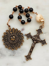 Load image into Gallery viewer, Memento Mori Rosary: Garnet, Ox Bone Skull, Bronze Sacred Heart