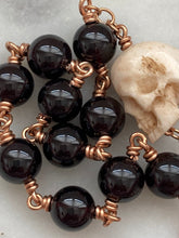 Load image into Gallery viewer, Memento Mori Rosary: Garnet, Ox Bone Skull, Bronze Sacred Heart