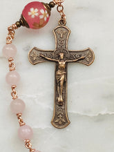 Load image into Gallery viewer, Saint Lucy Rose Quartz and Tensha Single Decade Rosary - Bronze