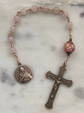 Load image into Gallery viewer, Saint Lucy Rose Quartz and Tensha Single Decade Rosary - Bronze