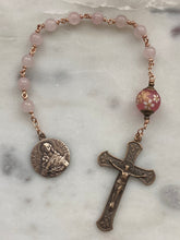 Load image into Gallery viewer, Saint Lucy Rose Quartz and Tensha Single Decade Rosary - Bronze