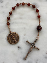 Load image into Gallery viewer, Our Lady of Guadalupe Pocket Rosary - Garnet and Bronze - One Decade Tenner CeCeAgnes