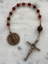 Load image into Gallery viewer, Our Lady of Guadalupe Pocket Rosary - Garnet and Bronze - One Decade Tenner CeCeAgnes