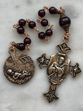 Load image into Gallery viewer, Christmas Rosary Tenner - Saint Francis and First Nativity - Garnets and Bronze