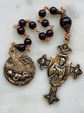 Load image into Gallery viewer, Christmas Rosary Tenner - Saint Francis and First Nativity - Garnets and Bronze