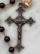 Load image into Gallery viewer, Memento Mori Rosary - Sacred Heart of Jesus - Garnet and Ox Bone Skull - Bronze - Wire-wrapped Tenner - CeCeAgnes