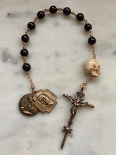 Load image into Gallery viewer, Memento Mori Rosary - Saint Catherine - Holy Face of Jesus - Garnet and Ox Bone Skull - Bronze - Wire-wrapped Tenner - CeCeAgnes