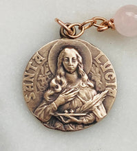Load image into Gallery viewer, Saint Lucy Rose Quartz and Tensha Single Decade Rosary - Bronze