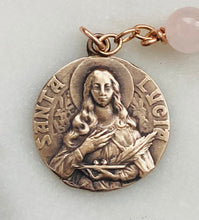 Load image into Gallery viewer, Saint Lucy Rose Quartz and Tensha Single Decade Rosary - Bronze