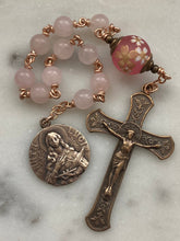 Load image into Gallery viewer, Saint Lucy Rose Quartz and Tensha Single Decade Rosary - Bronze