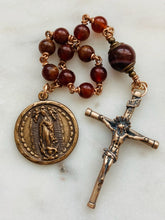 Load image into Gallery viewer, Our Lady of Guadalupe Pocket Rosary - Garnet and Bronze - One Decade Tenner CeCeAgnes
