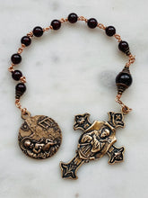 Load image into Gallery viewer, Christmas Rosary Tenner - Saint Francis and First Nativity - Garnets and Bronze