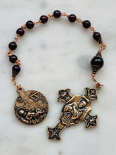 Load image into Gallery viewer, Christmas Rosary Tenner - Saint Francis and First Nativity - Garnets and Bronze