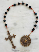 Load image into Gallery viewer, Large Sacred Heart Novena Chaplet - Blue Tiger Eye and Bronze