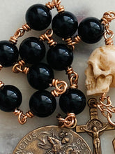 Load image into Gallery viewer, Saint George Pocket Rosary: Black Onyx, Ox Bone Skull, Bronze