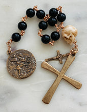 Load image into Gallery viewer, Saint George Memento Mori Pocket Rosary - Black Onyx and Ox Bone Skull - Bronze - Tenner - Single Decade Rosary CeCeAgnes