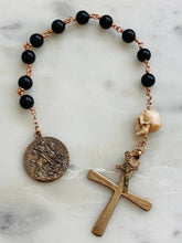 Load image into Gallery viewer, Saint George Memento Mori Pocket Rosary - Black Onyx and Ox Bone Skull - Bronze - Tenner - Single Decade Rosary CeCeAgnes