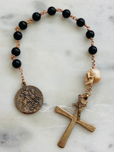 Load image into Gallery viewer, Saint George Pocket Rosary: Black Onyx, Ox Bone Skull, Bronze