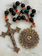 Load image into Gallery viewer, Large Sacred Heart Novena Chaplet - Blue Tiger Eye and Bronze